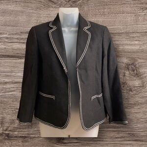 Vintage Ann Taylor Black Fitted Blazer Size 6, white trim, Vintage